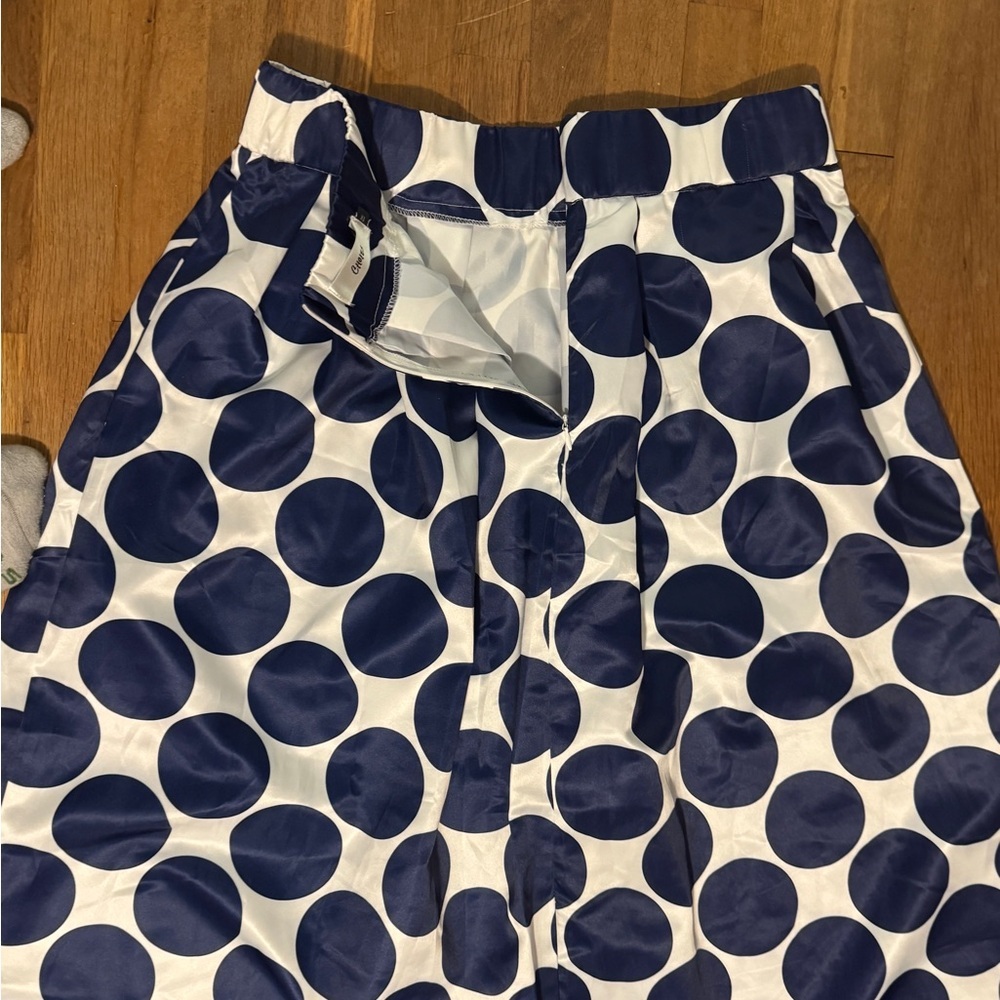 Navy and White Polka Dot A-Line Skirt - Picture 7 of 9